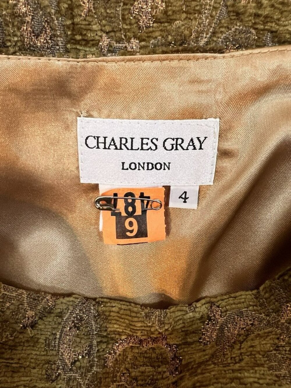 Vintage Charles Gray London Runway Skirt Size 4 Bronze Paisley Green Textured - Picture 13 of 15